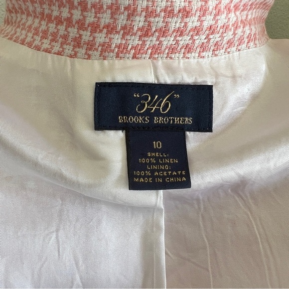 Brooks Brothers Women’s 100% Linen Pink White Houndstooth Lightweight Blazer 10 - Picture 6 of 15